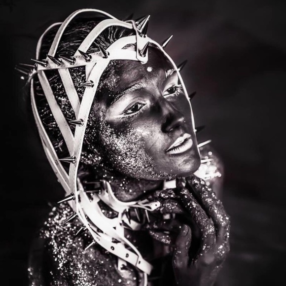 Hand Crafted Spiked Leather Hood - Picture 4 of 4